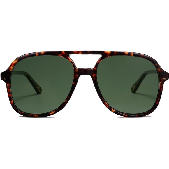 Women Classic 70s Brown Tortoise/Green Square Oversized Polarized Sunglasses - Picture 1 of 5
